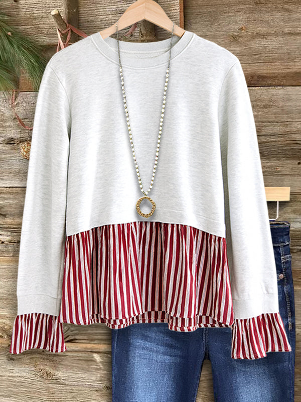 Striped Ruffle Hem Blouse