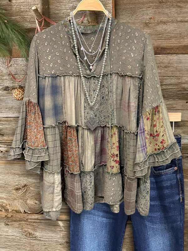 Boho Patchwork Flowy Blouse