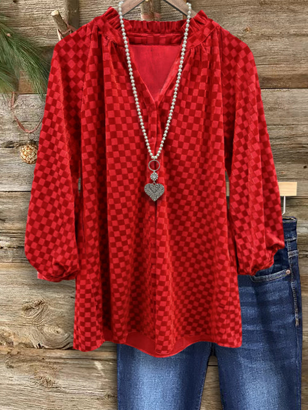 Ruby Velvet Check Blouse
