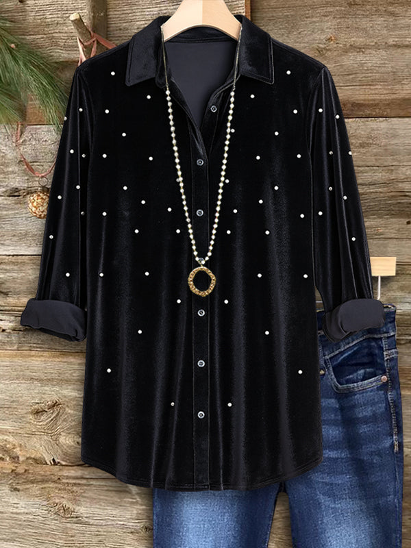 Midnight Pearl Velvet Blouse