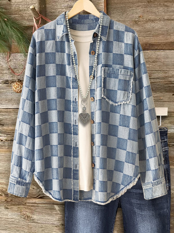Denim Dreams Checkered Button-Up Shirt