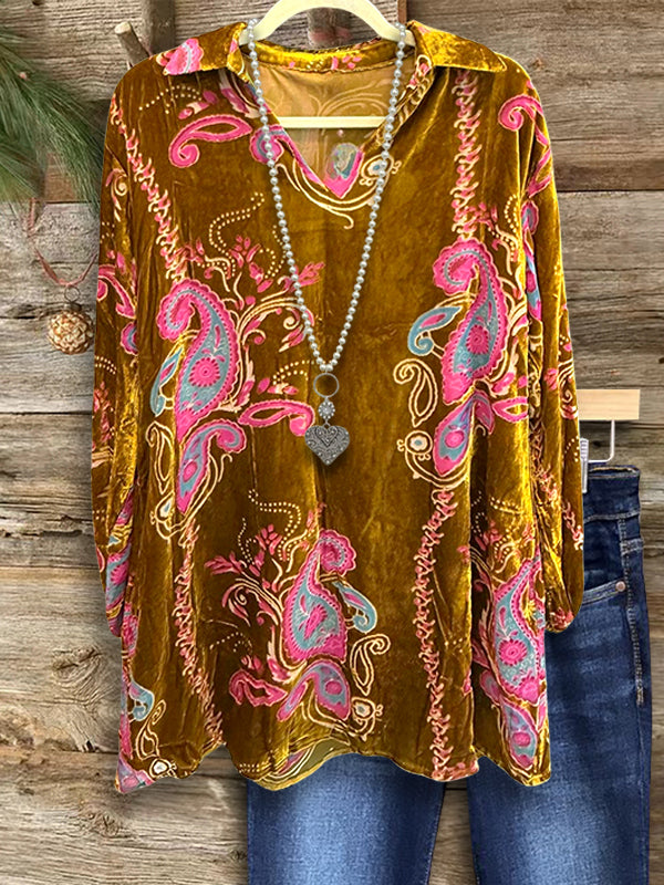 Boho Paisley Velvet Blouse