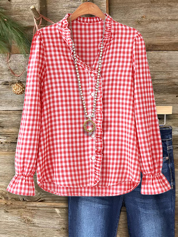 Sweet Gingham Ruffled Blouse
