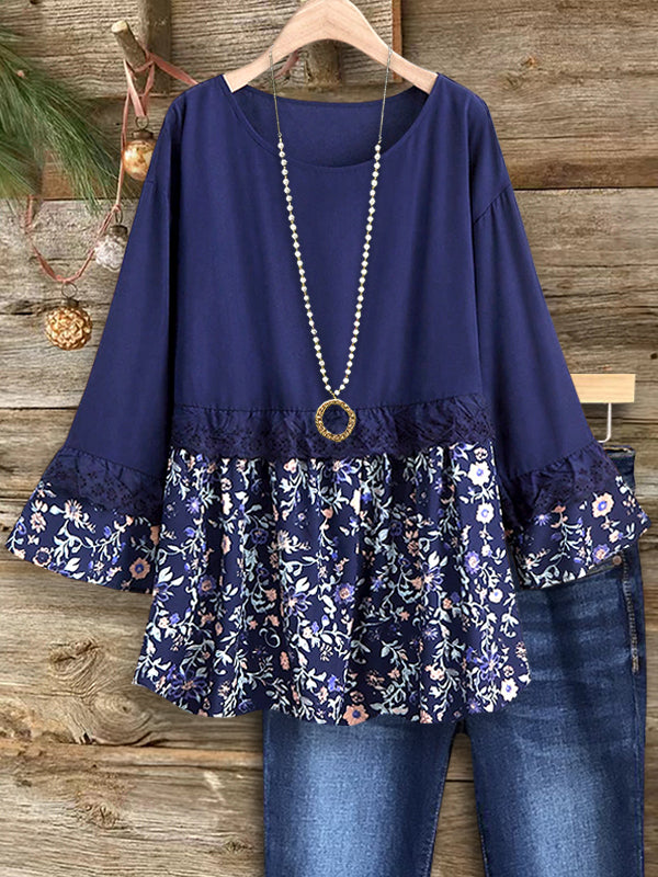 Midnight Blossom Flared Sleeve Top