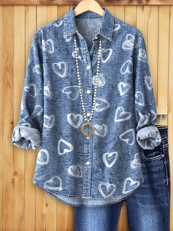 Denim Doodle Heart Shirt – Chicoconline