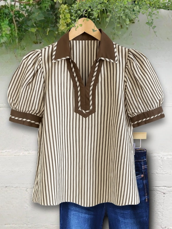 Cafe Stripe Puff Sleeve Top