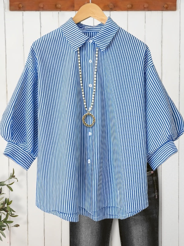 Coastal Breeze Stripe Puff-Sleeve Shirt