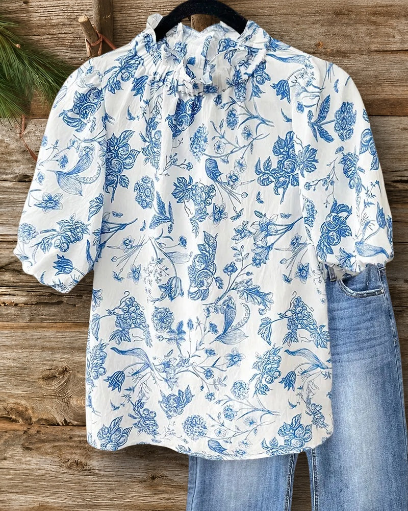 Floral Print Pretty Puff Sleeve Blouse