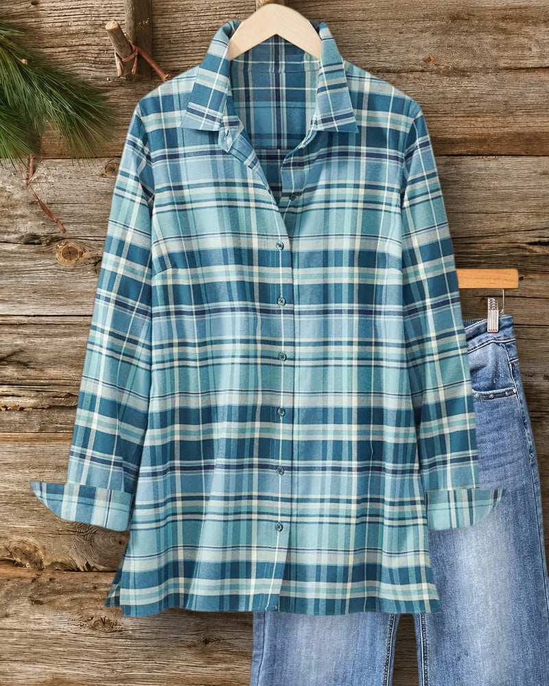 Plaid Commuting Button Down Side Slit Shirt