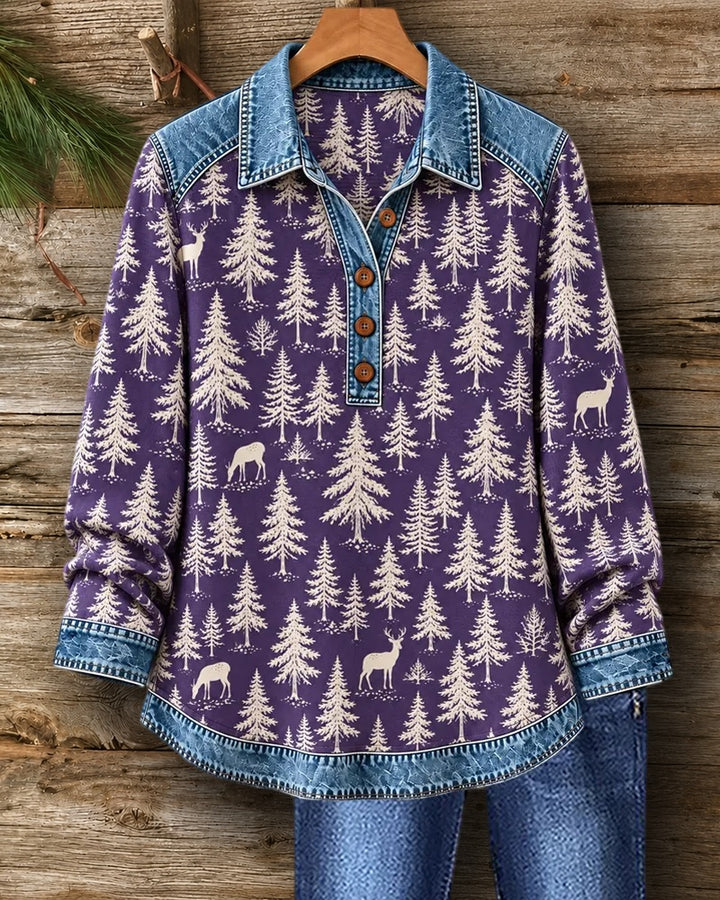 Contrast Trim Half Button Shirt