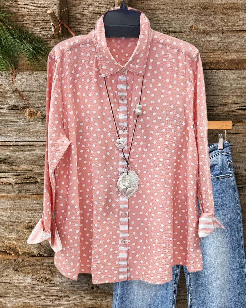 Striped & Polka Dot Modern Button Down Blouse