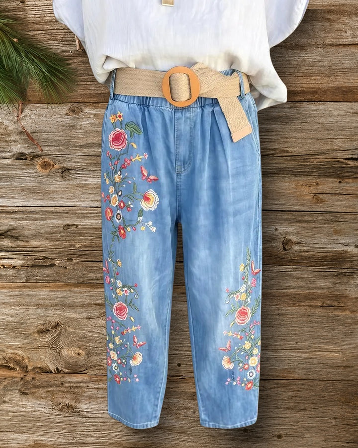 Floral Print On-trend Gradient Jeans