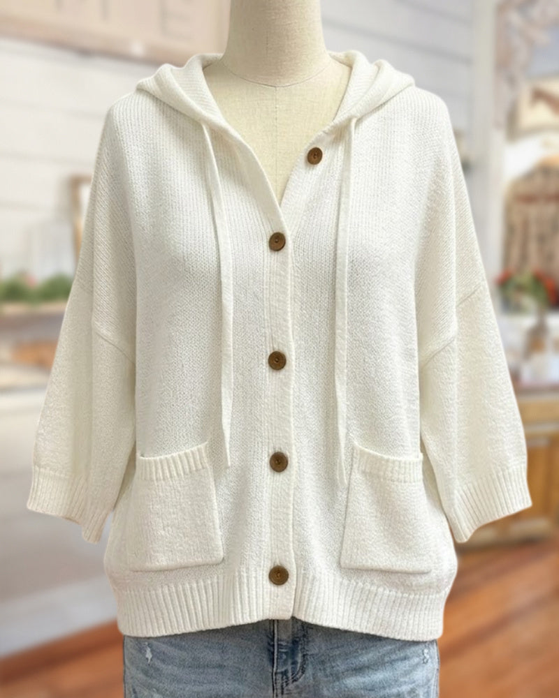 Hooded Button Knit Pockets Cardigan