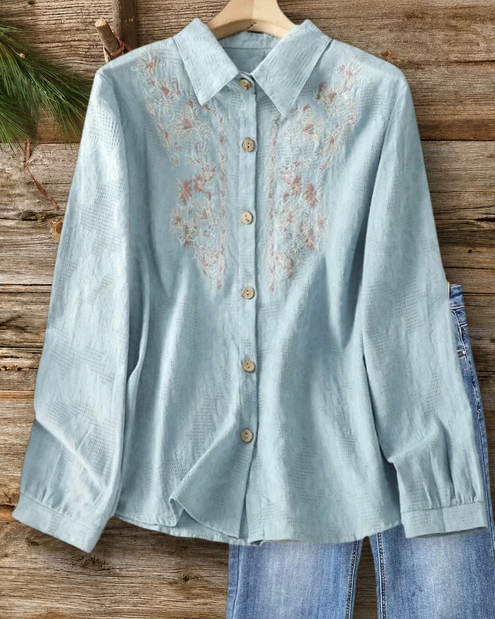 Floral Embroidery Sophisticated Button Up Shirt