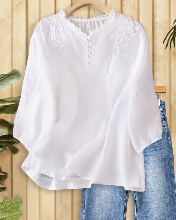 Floral Embroidery Oriental Lantern Sleeve Blouse