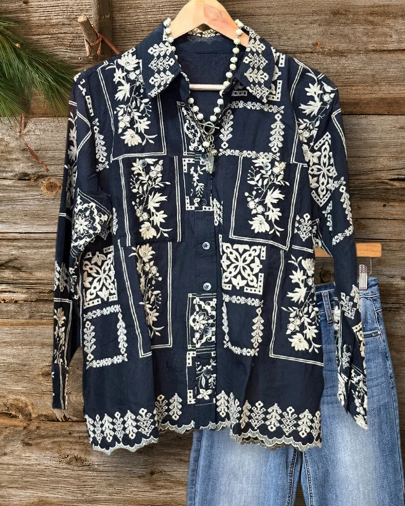 Floral & Geometric Collared Long Sleeve Button Down Vintage Shirt