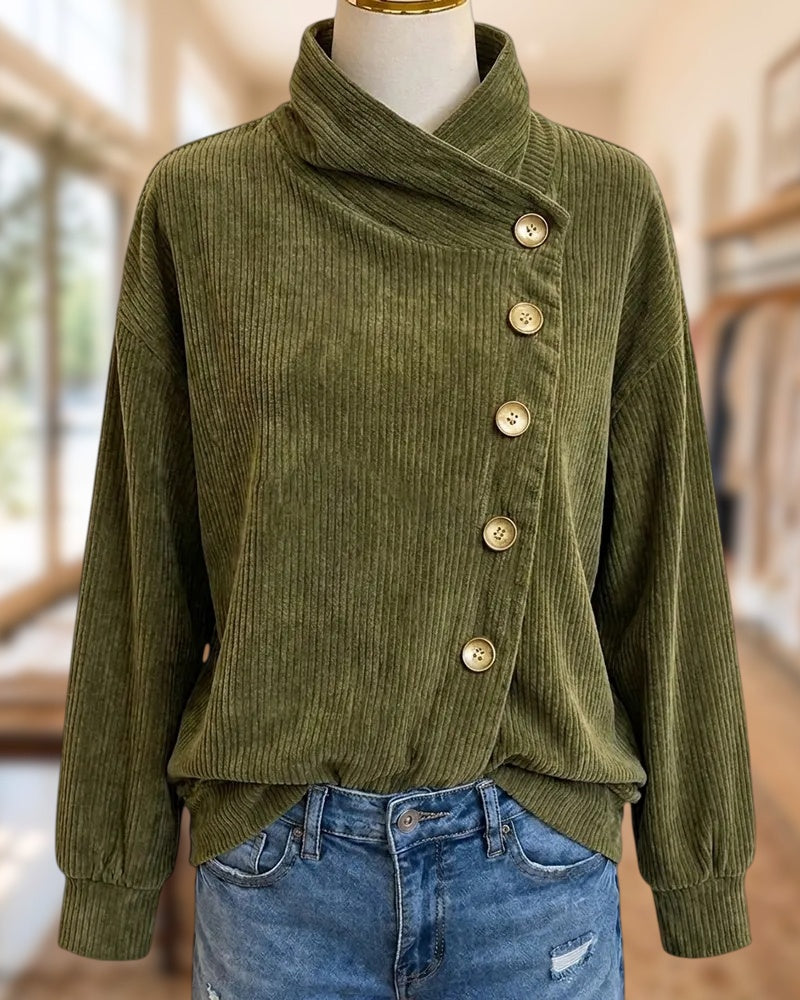 Funnel Neck Asymmetric Button Blouse