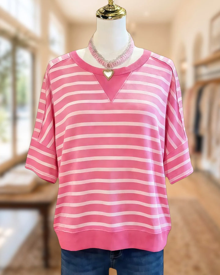 Striped Cozy Round Neck Drop-Shoulder Shirt