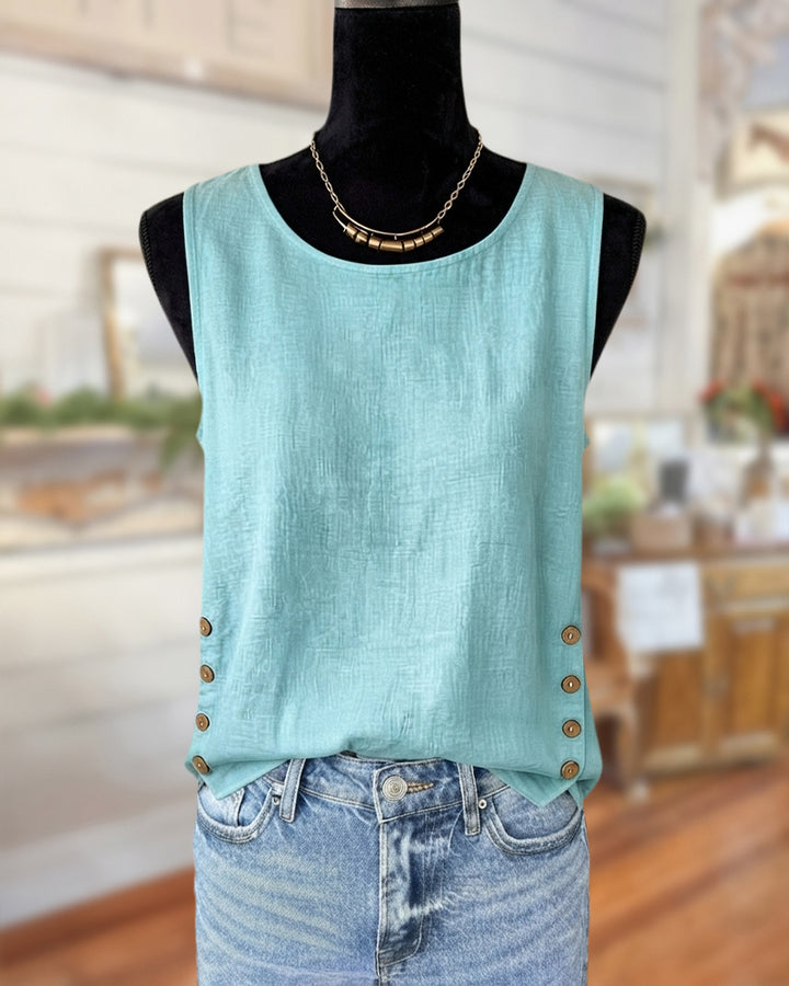 Sleeveless Side Button Detail Casual Lightweight Everyday Tank Top