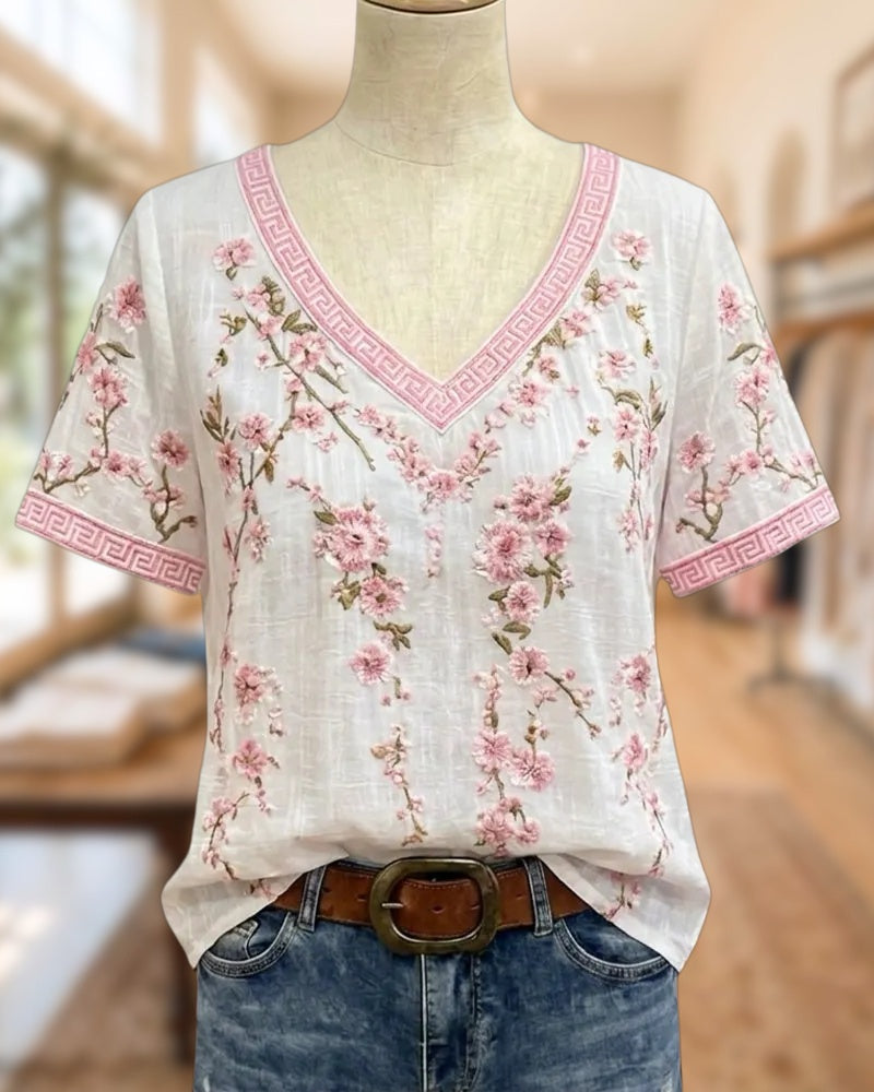 V Neck Floral Print Chic Blouse