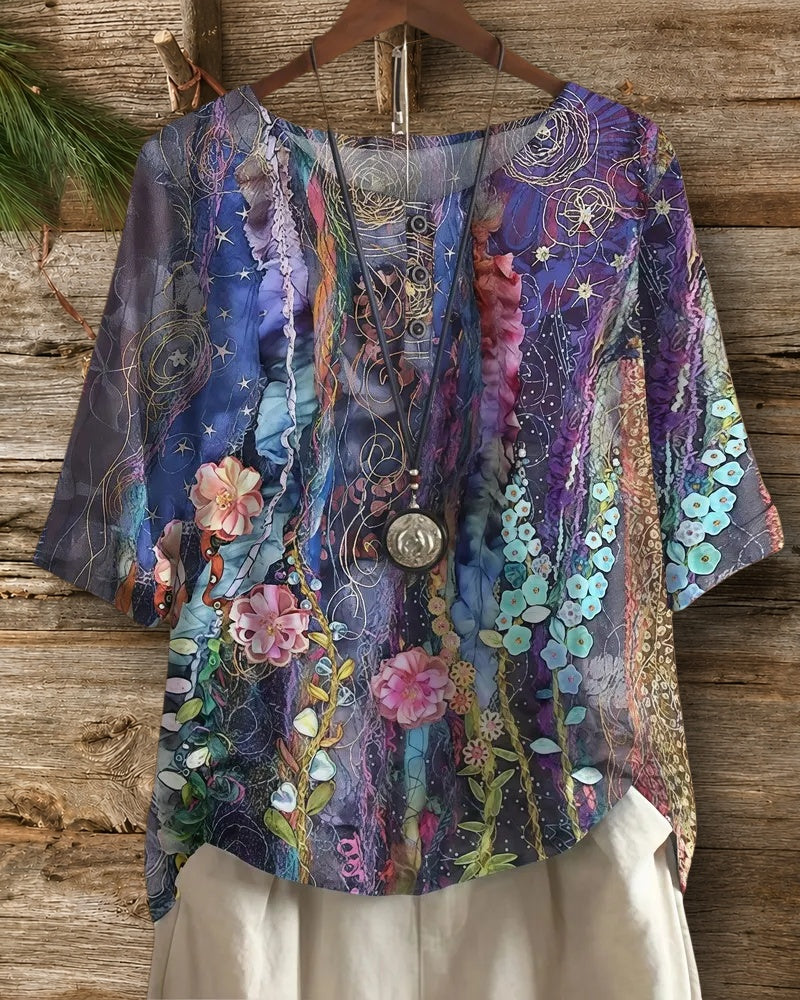 Floral Print Round Neck Urban Blouse
