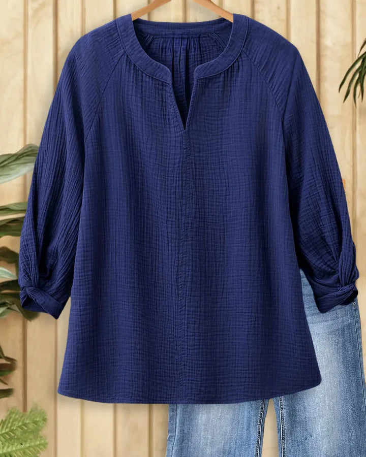 Solid Color V Neck Twisted Design Casual Blouse