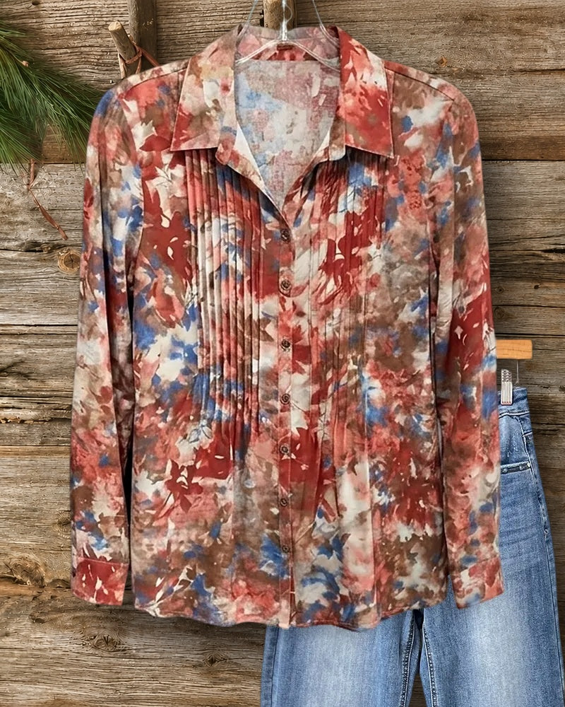 Lapel Pleated Front Chic Blouse