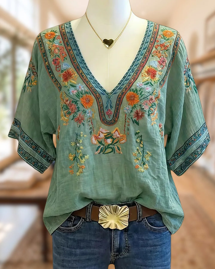Floral Print Glamorous V Neck Blouse