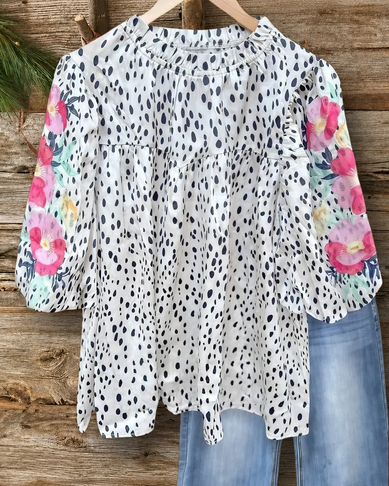 Floral Print Animal Print Puff Sleeve Modern Blouse