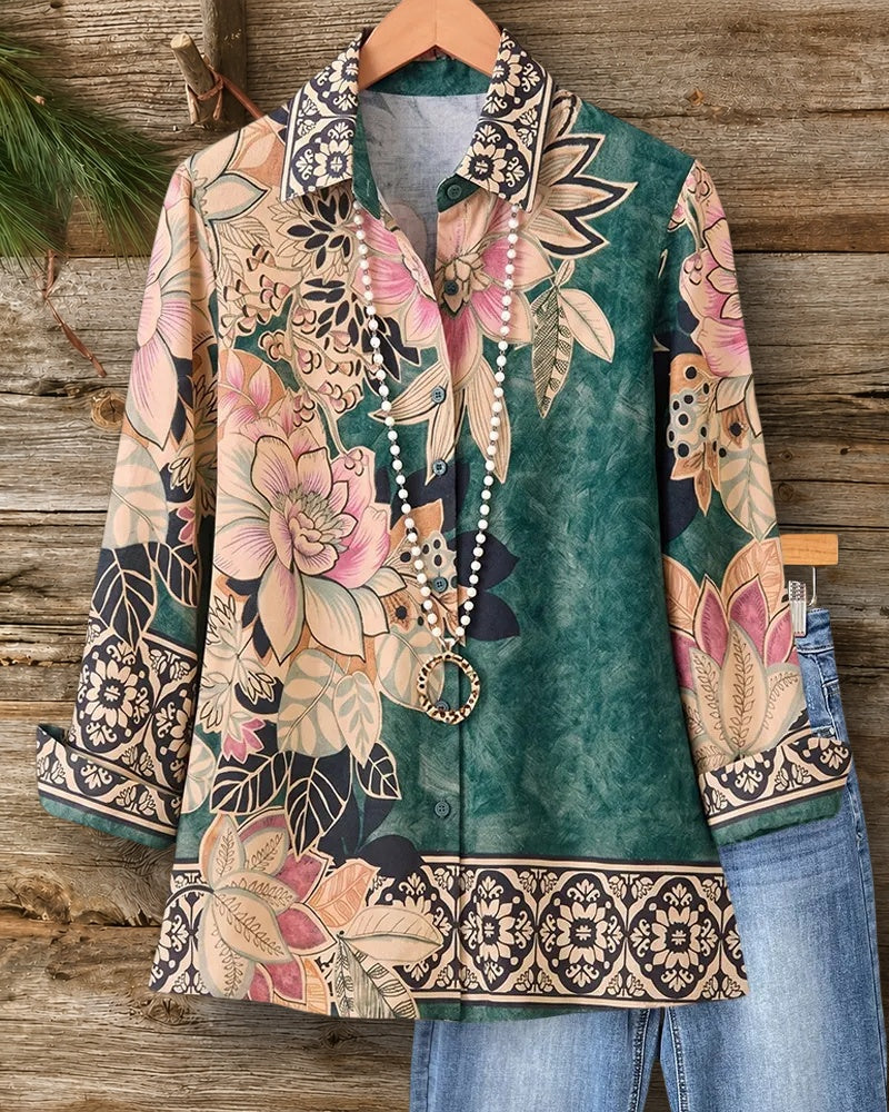 Boho Lapel Button Front Shirt
