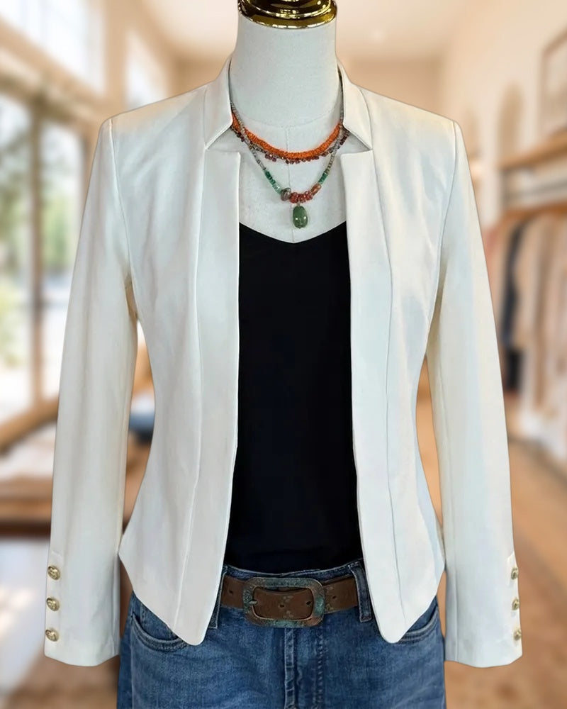 Open Front Button Cuff Tailored Slim Fit Casual Blazer