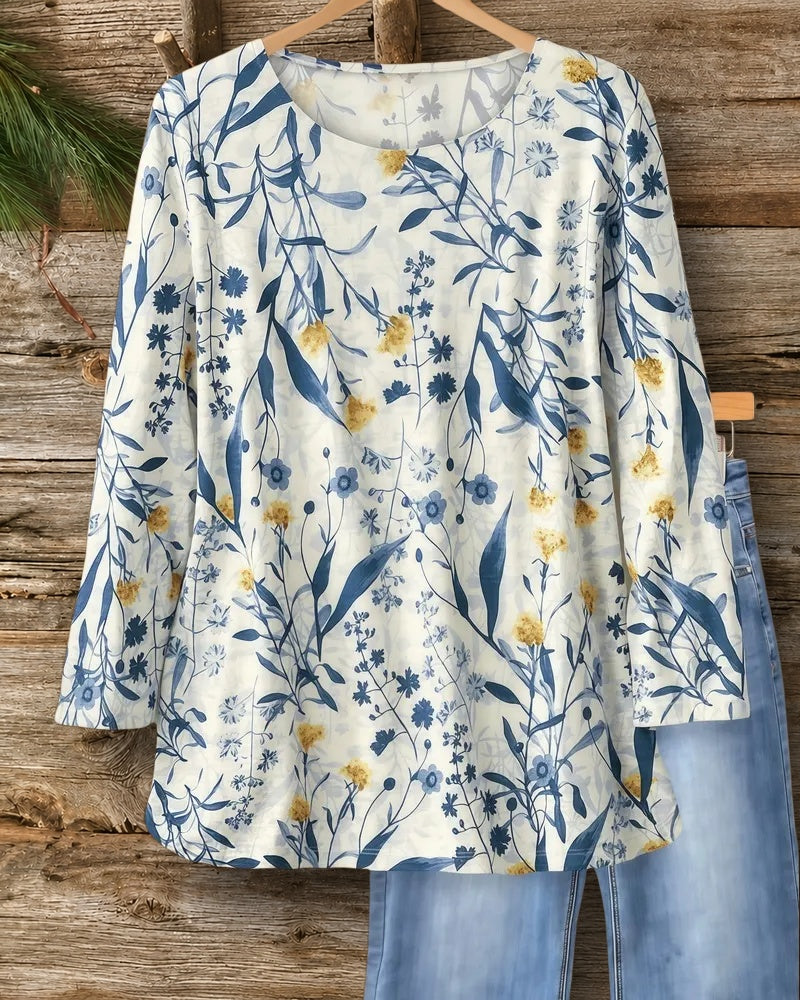 Floral Print Pretty Round Neck Blouse