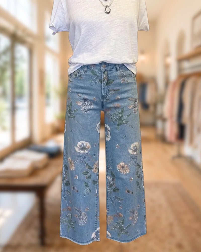 Floral Print High Waist Wide Leg Jeans