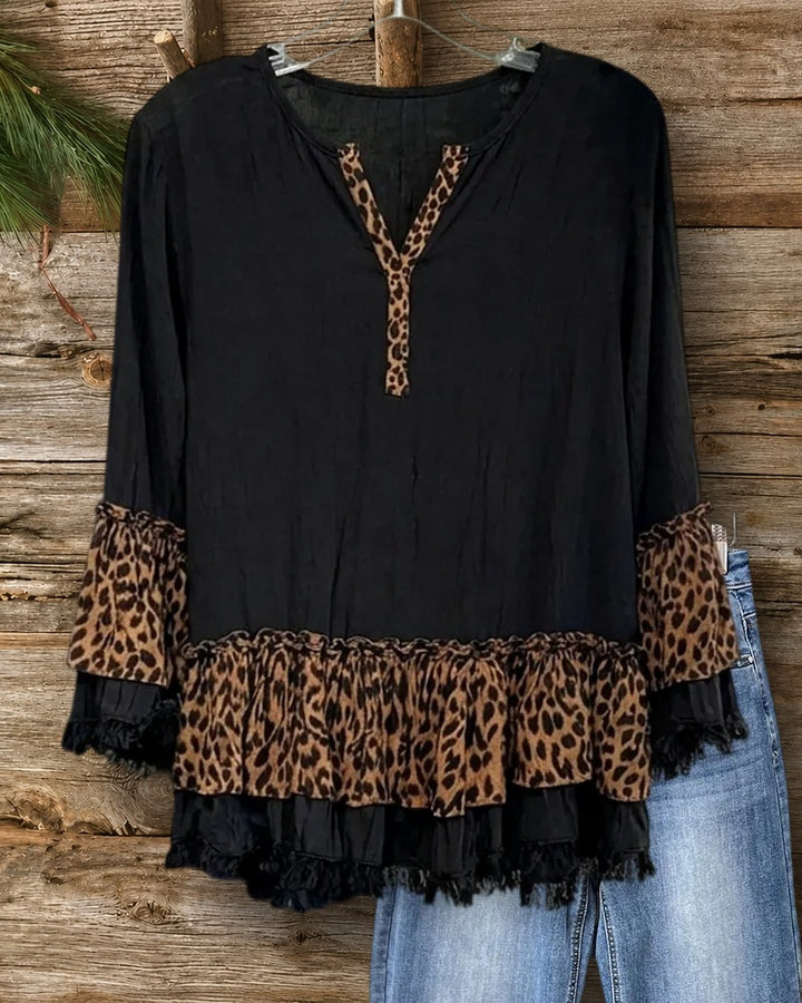 3/4 Sleeve Tiered Ruffle Hem Blouse