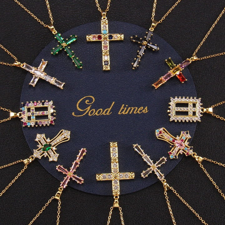 Gold Plated Zircon Cross Necklace