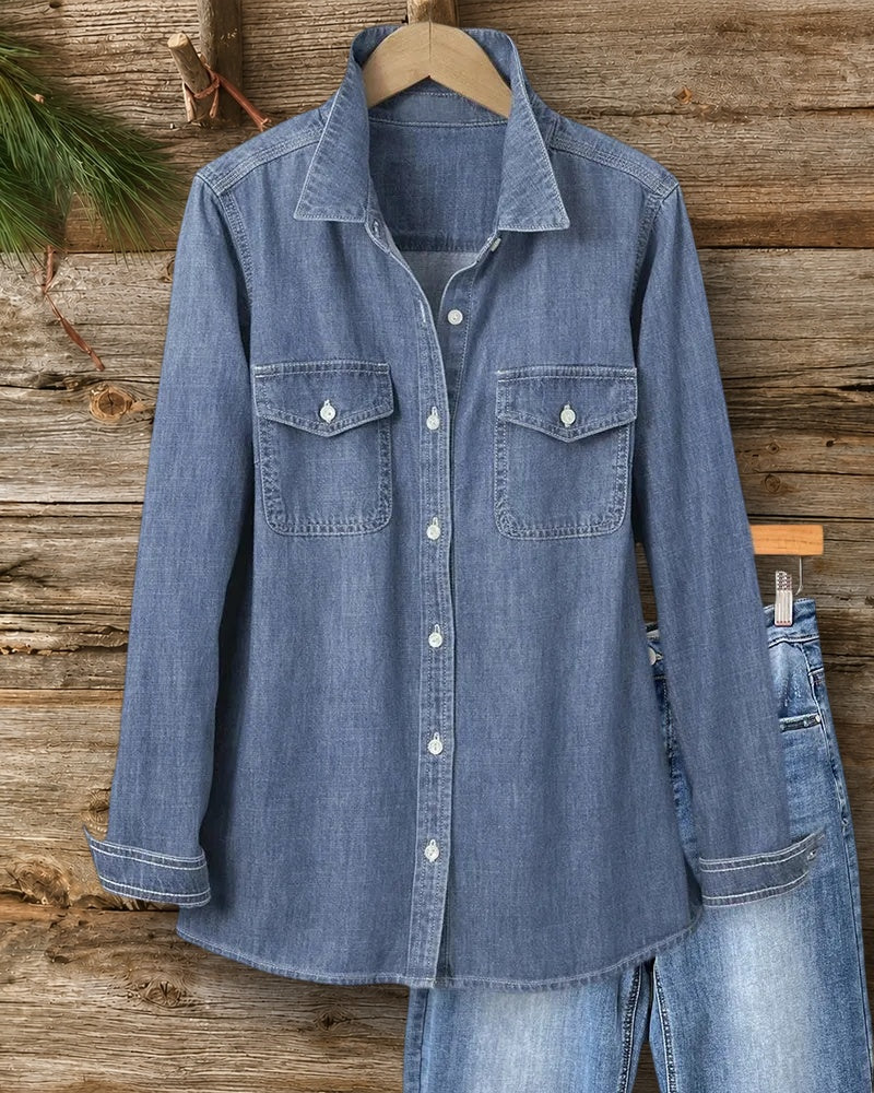 Solid Color Flap Pocket Long Sleeve Button Down Shirt