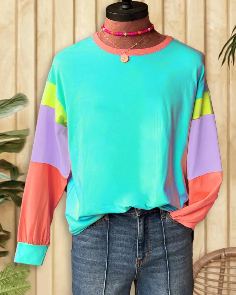 Color Block Classic Round Neck Sweatshirt