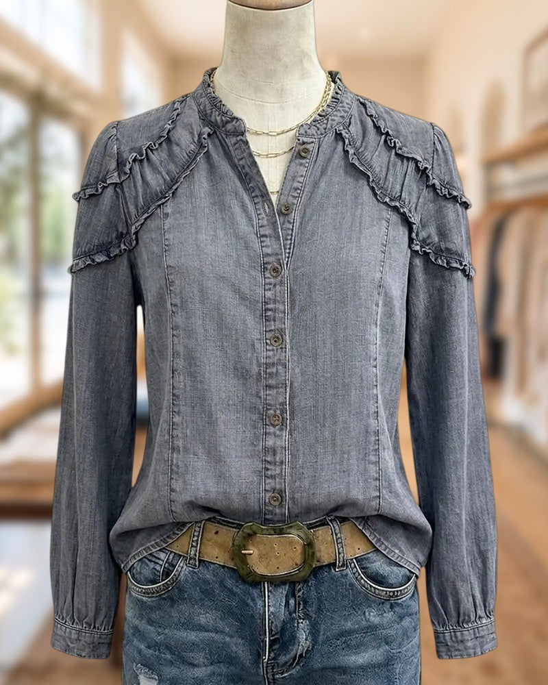 Ruffles Decor Button Blouse