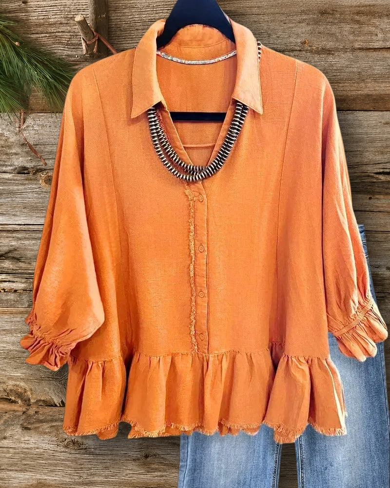 Solid Color Smart Button Front Peplum Blouse