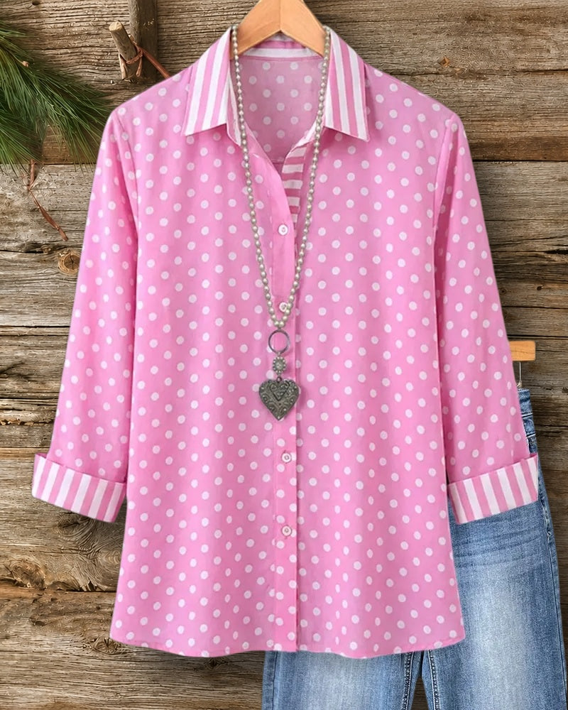 Polka Dot Cuffed Sleeve Button Shirt