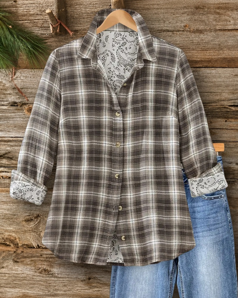 Plaid Contrast Button Shirt