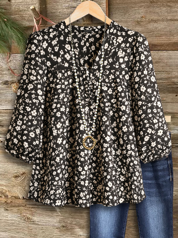 Black Floral Babydoll Blouse