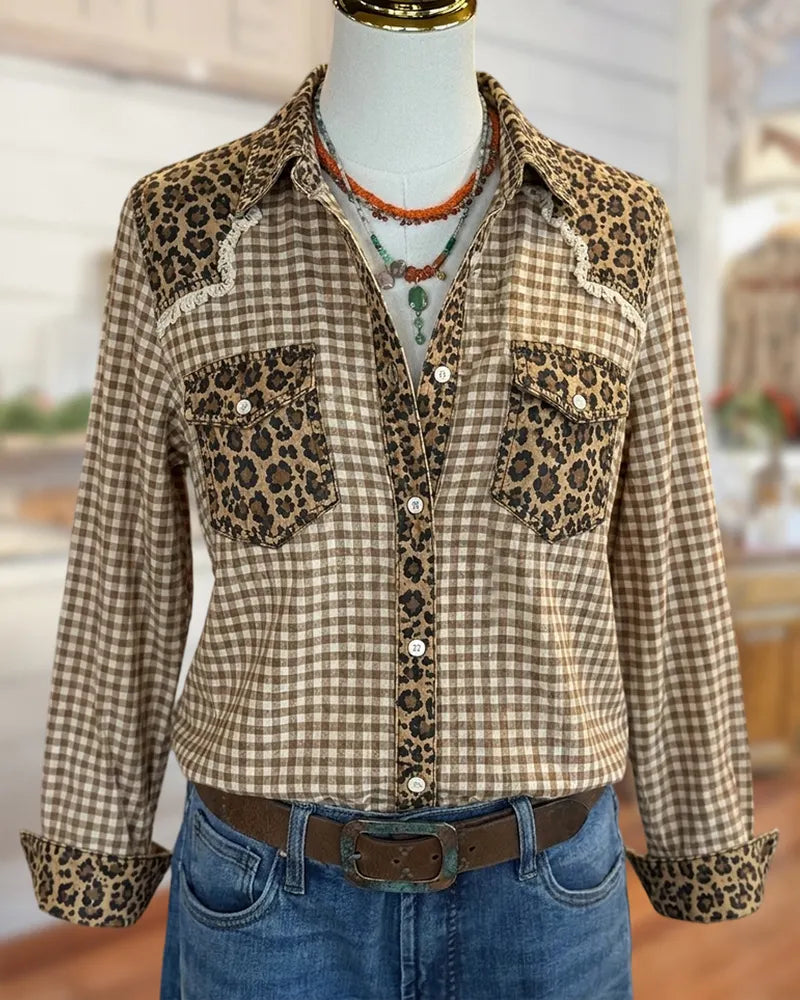 Contrast Print Button Chest Pocket Shirt