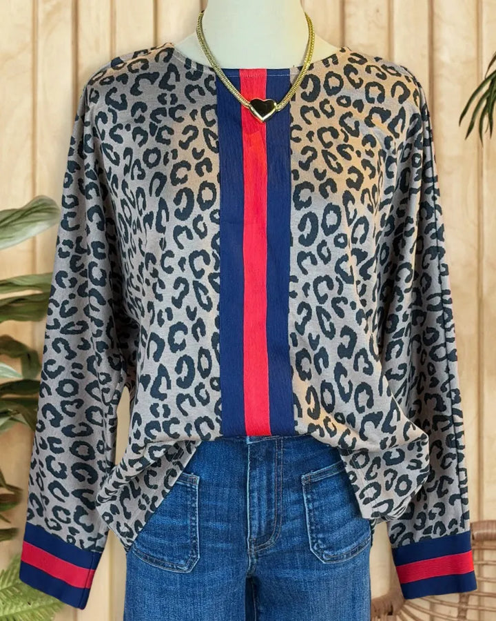Leopard Print Stylish Round Neck Shirt
