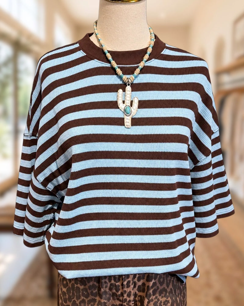 Striped Crew Neck Drop Shoulder Loose Casual Sweatshirt