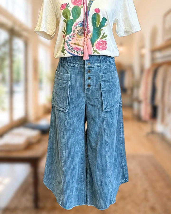 Distressed Solid Color Feminine Wide Leg Pants