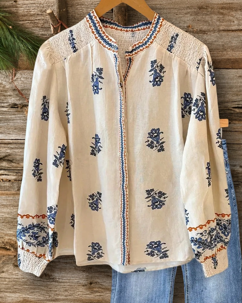 Floral Print Bohemia Smocked Detail Blouse