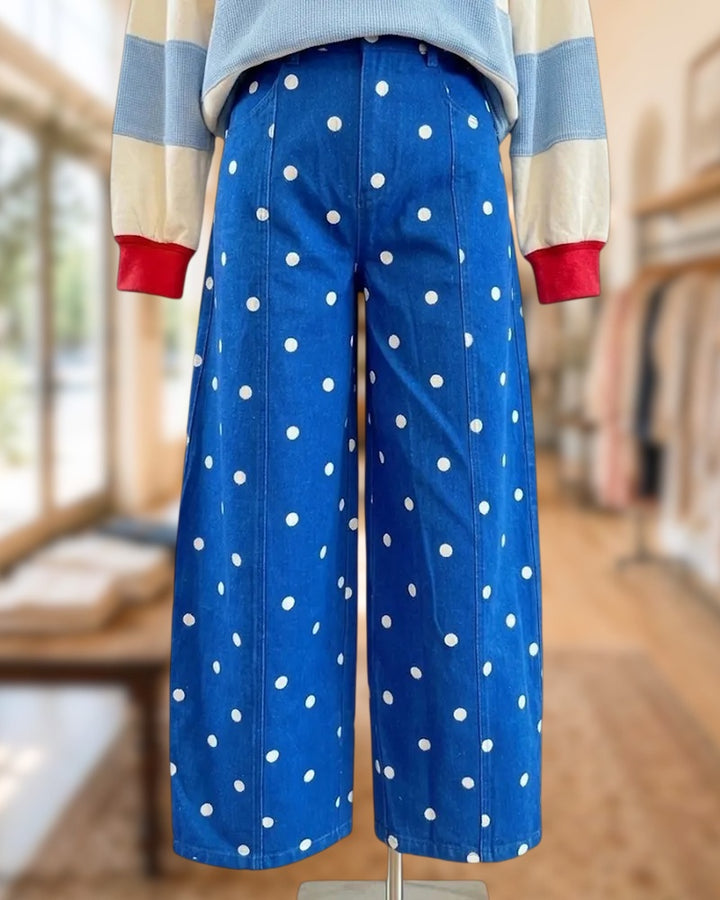 Polka Dot Playful Wide Leg High Waist Jeans