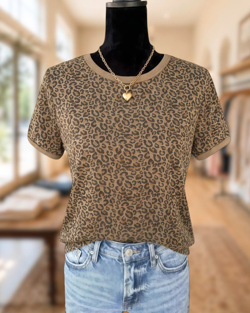 Leopard Print Round Neck Cozy Shirt