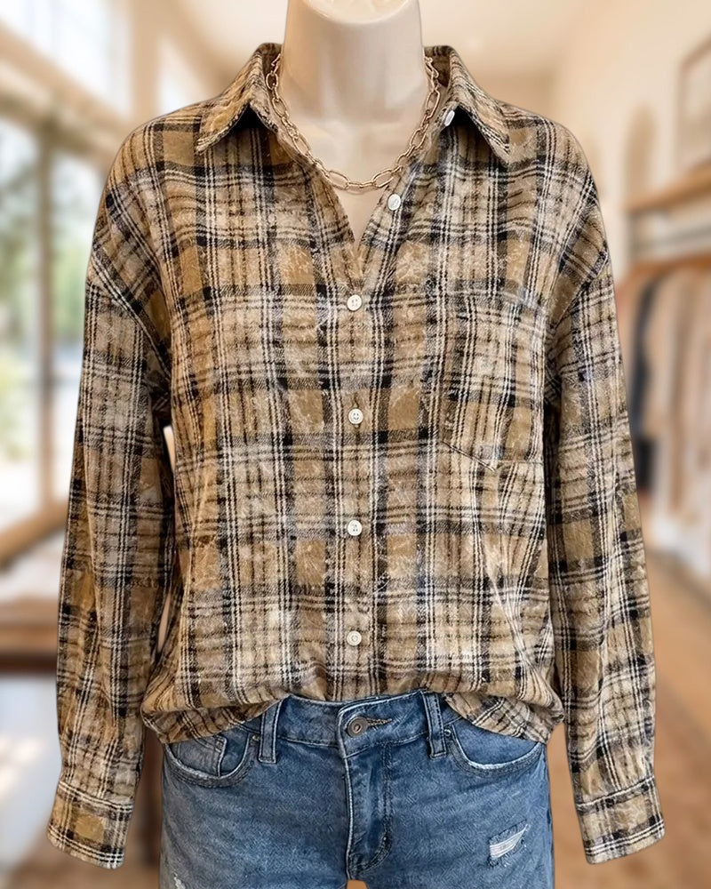 Plaid Button Front Drop Shoulder Casual Shirt